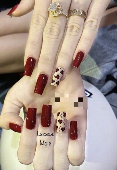 bộ móng tay giả nail box màu đỏ đính đá thiết kế kèm keo | Shopee Việt Nam