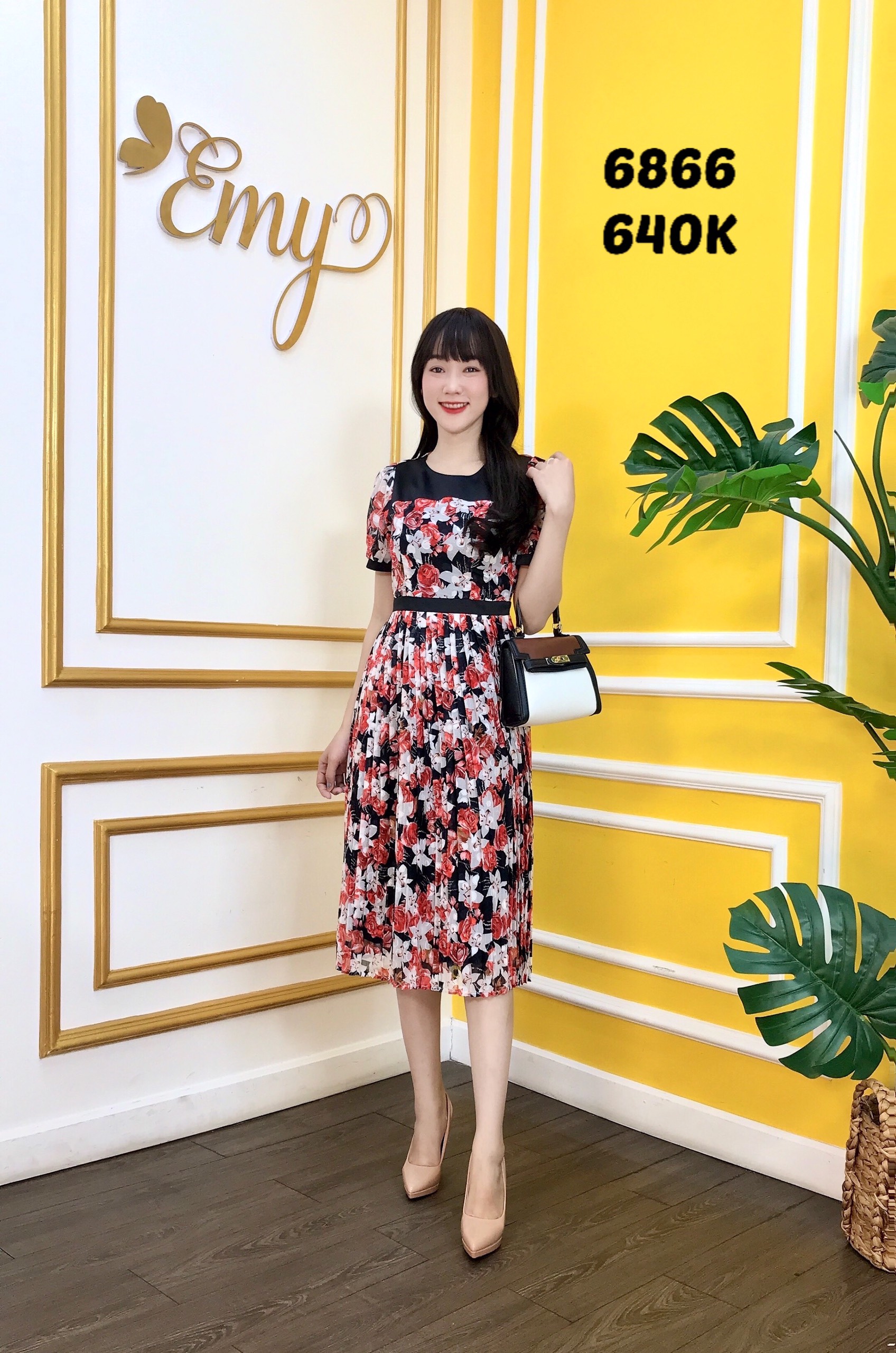 Đầm emy em6866 xoè dập ply hoa