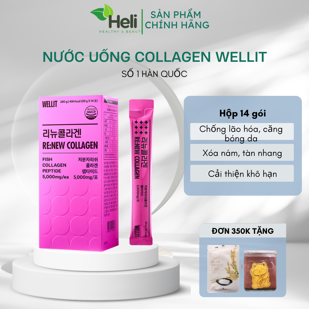 [Chính hãng] Renew Collagen WELLIT 5000mg Peptide Cá, trẻ hóa da ngăn ngừa lão hóa hộp 14 gói dạng nước