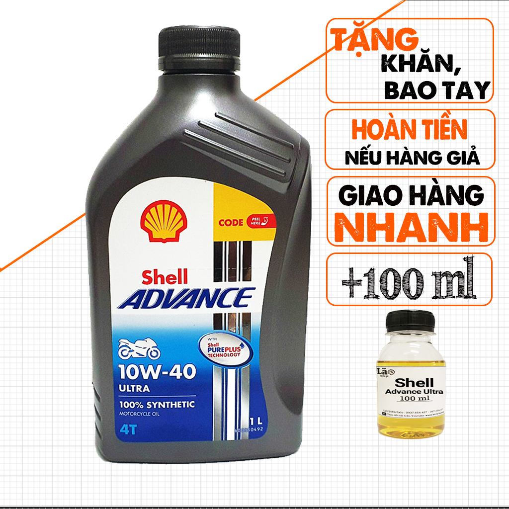 Bán 1.1 Lít Nhớt Shell Advance Ultra 10W40, API SN, Nhập Thái, Nhớt Full Tổng Hợp Chạy Êm, Phù Hợp Xe Chạy Tuor Và Đi Phố, 2500km Thay 1 Lần