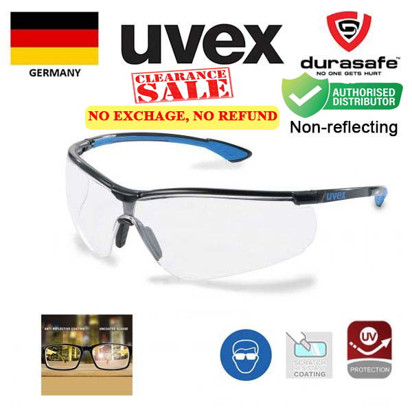 Kính UVEX 9193838 Sportstyle AR Black/Blue – Clear Len (lớp phủ chống phản chiếu, chống chói ánh đèn pha ngược, chống trầy xước), tặng kèm hộp chống sôc và khăn lau kính
