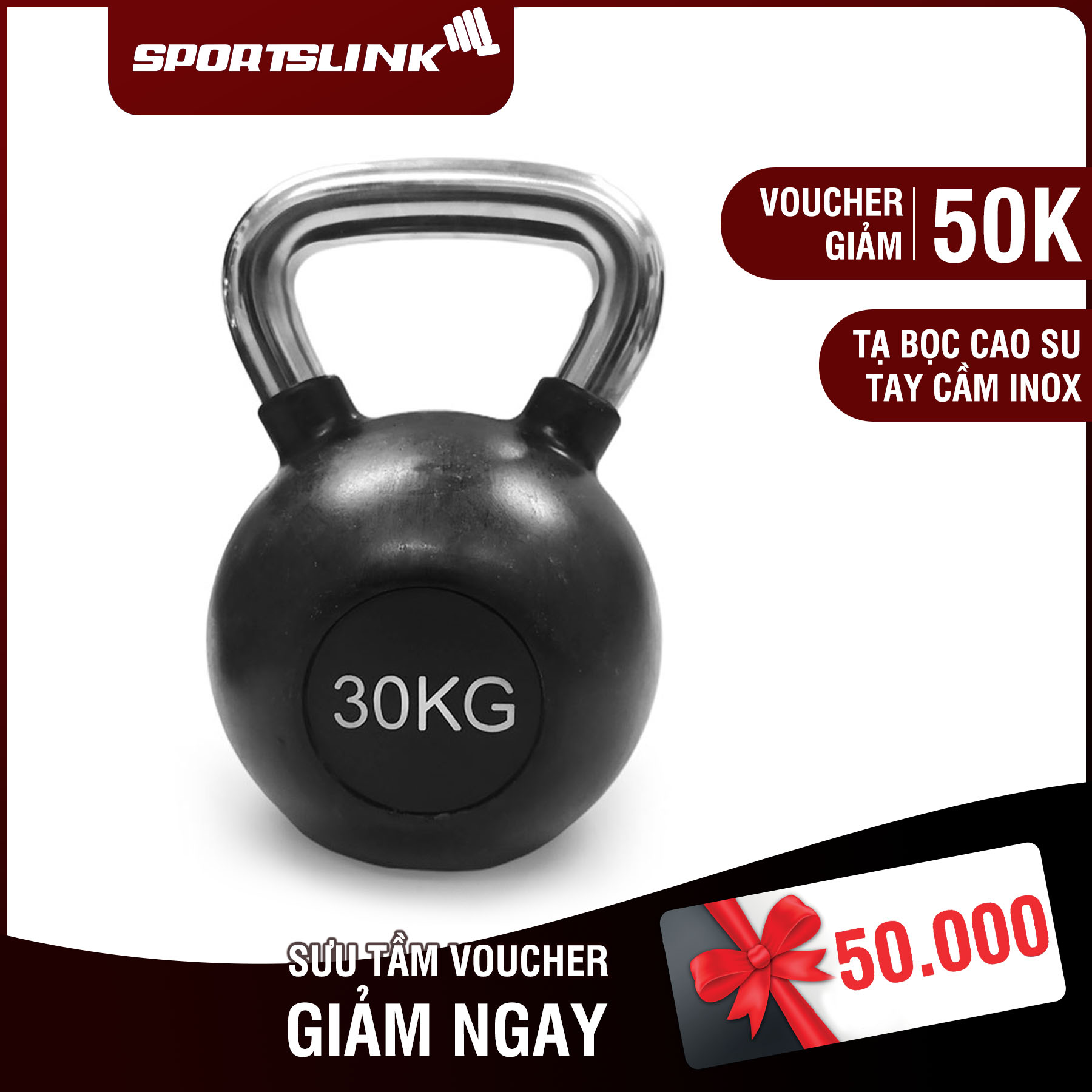 Procare 30kg Black Rubber Kettlebell with Chrome Handle
