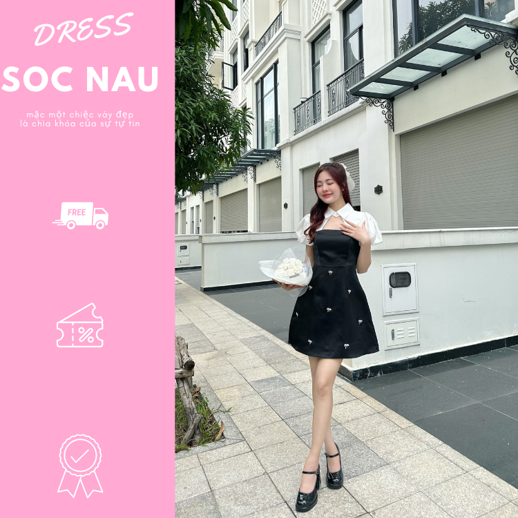 Váy dự tiệc tay bồng tafta phối kẹp nơ - nv423