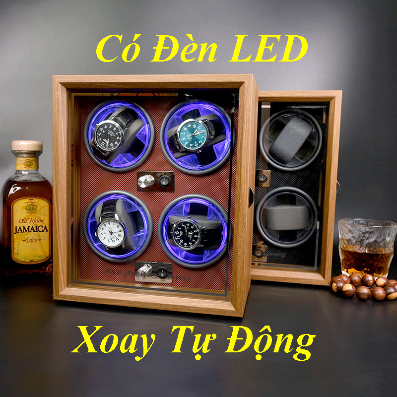 Hộp xoay đồng hồ cơ 4 cơ x 6 tĩnh, hộp lắc đồng hồ, đựng đồng hồ automatic