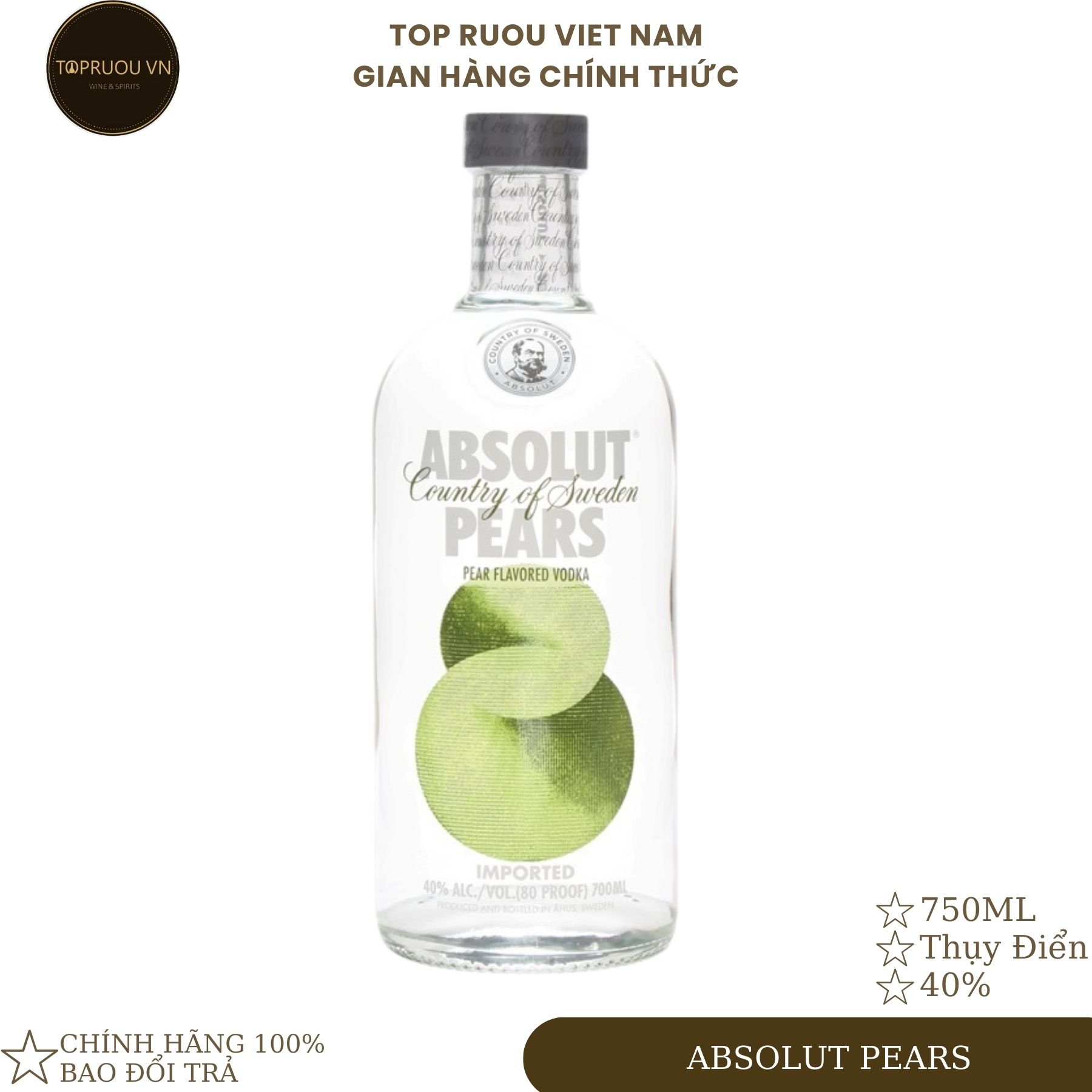 [Chính hãng] [TOPRUOU.VN] VODKA ABSOLUT PEARS (LÊ) - 700ML - NHẬP KHẨU THỤY ĐIỂN