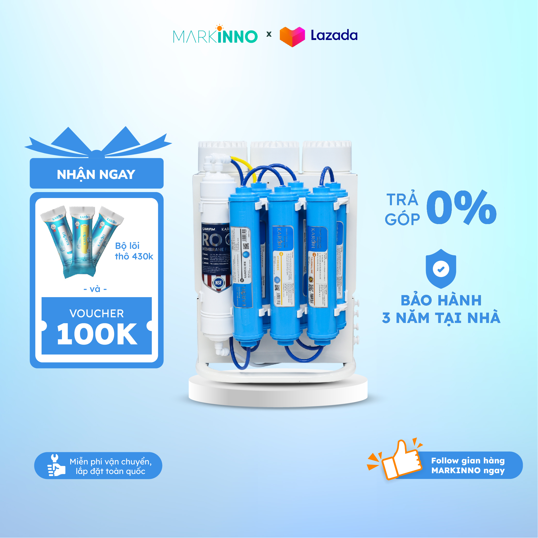 Máy lọc nước sạch để gầm không tủ karofi kaq-u03/u16 bình 5l hệ thống 10 lõi siêu nhỏ gọn