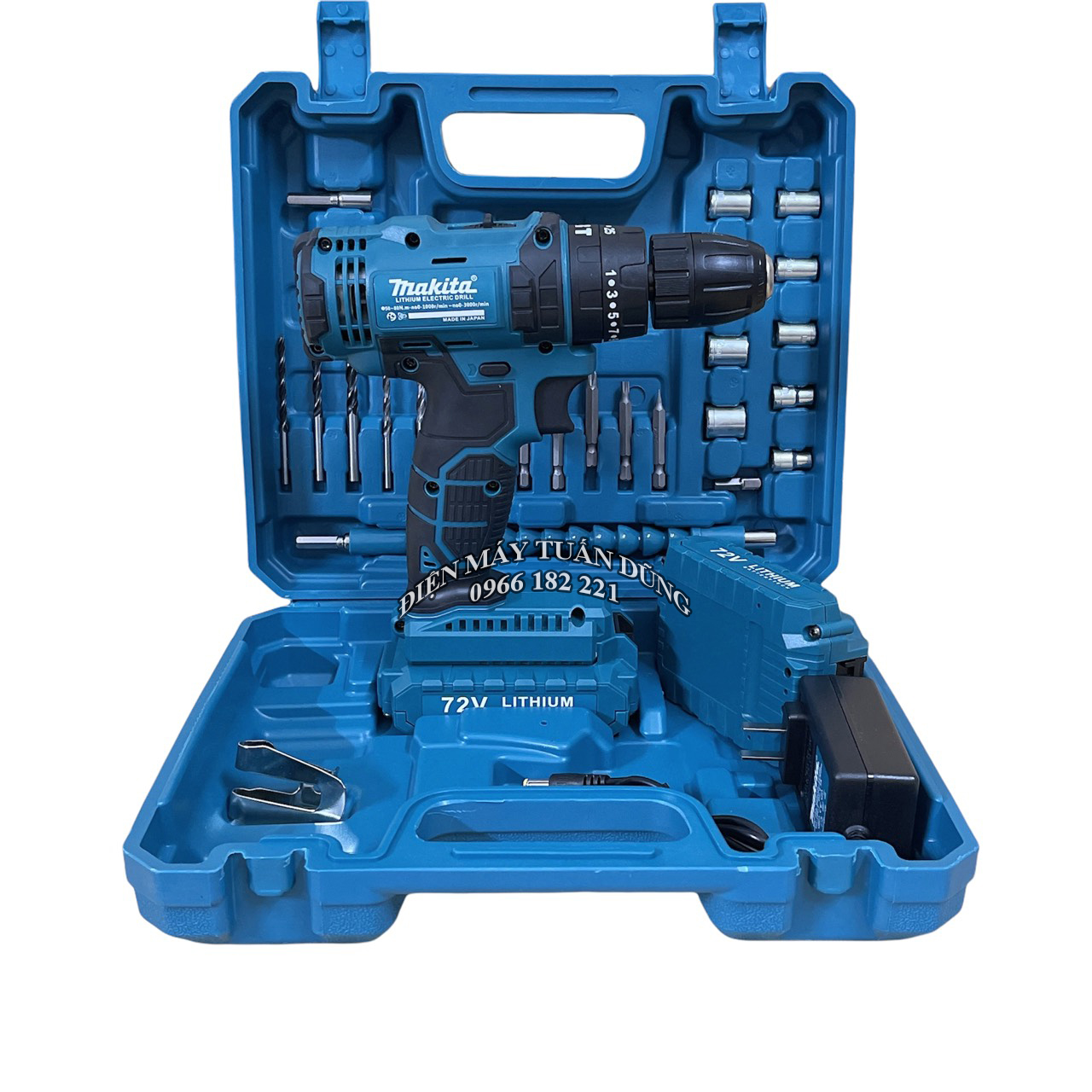 Máy khoan cầm tay pin Makita 72v Đầu kẹp 10 ly Tặng 24 Phụ kiện