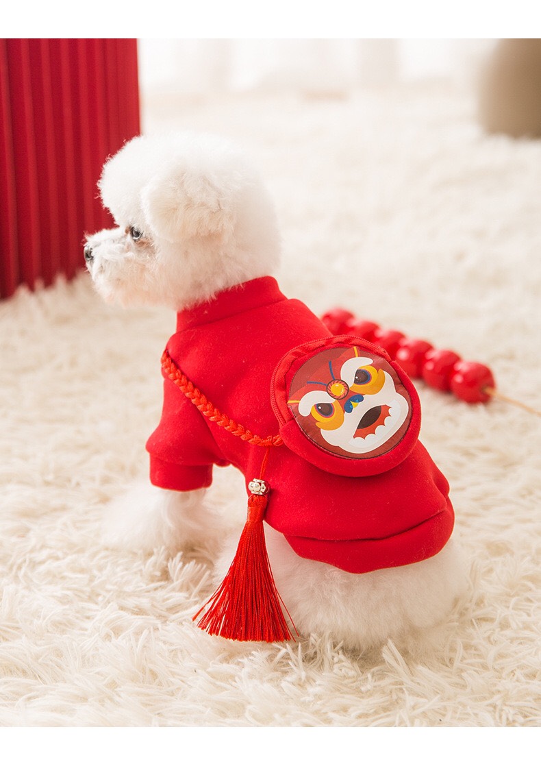 [Có sẵn] Áo Tết cho chó mèo kèm túi sư tử đựng lì xì dễ thương 2021