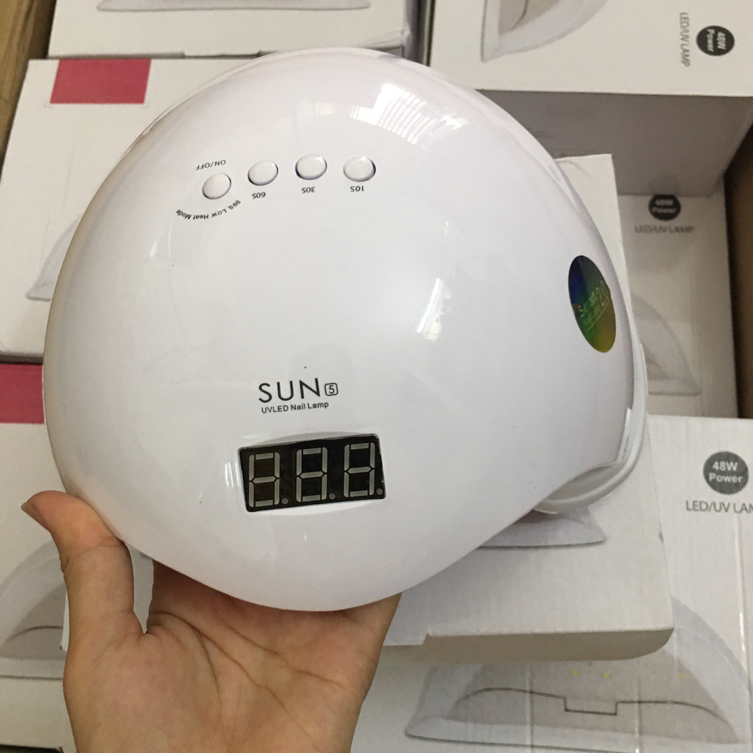 Máy hơ sơn gel móng tay Sun 5 tem xanh, màu trắng