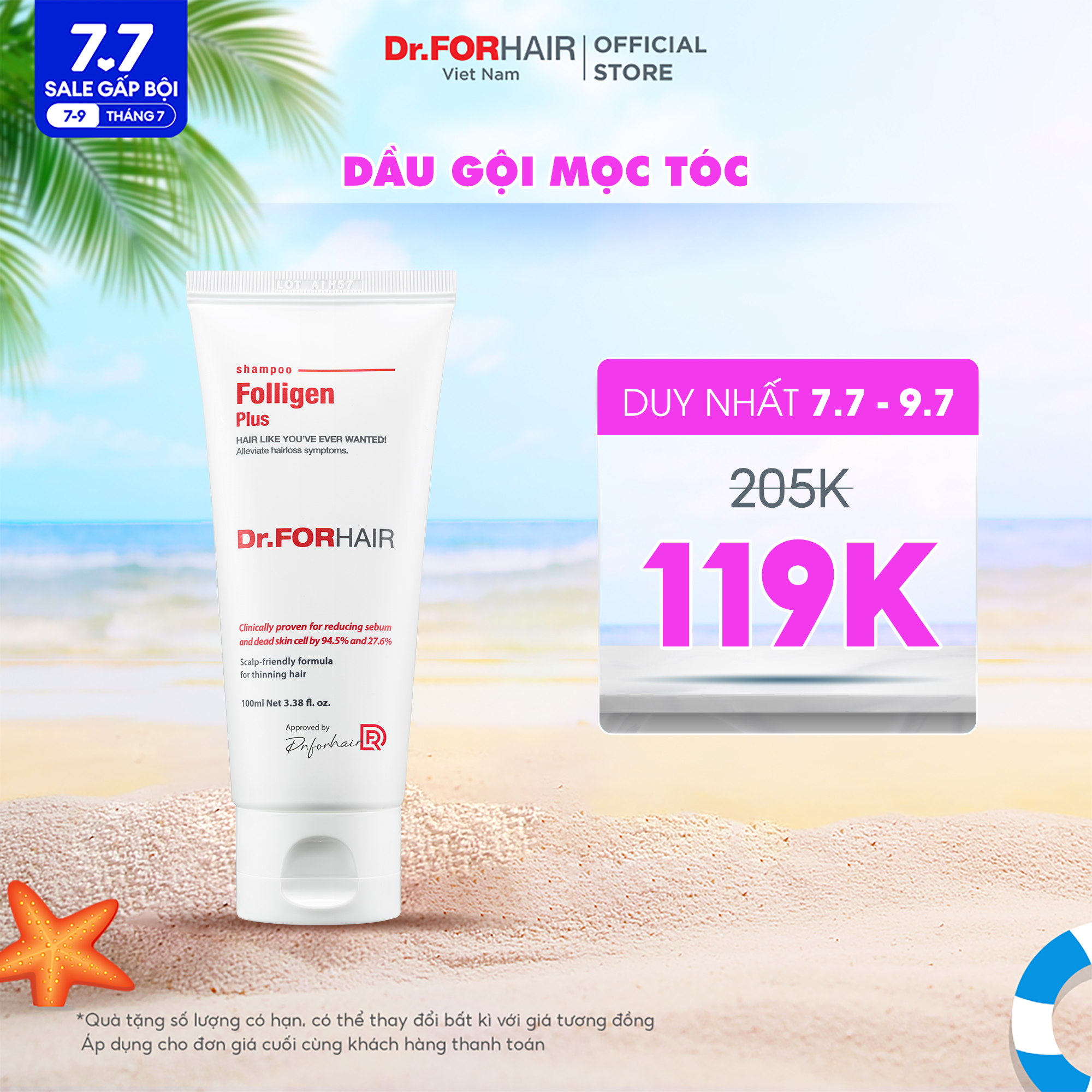 Dầu gội ngăn rụng tóc, kích thích mọc tóc Dr FOR HAIR Folligen Plus Shampoo 100ml