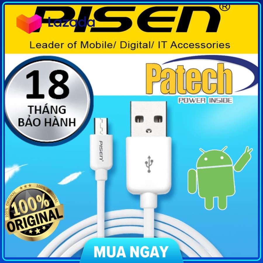 Cáp sạc Pisen cổng Micro Usb  Sạc nhanh 2A các dòng Android, Patech phân phối bảo hành 18 tháng.