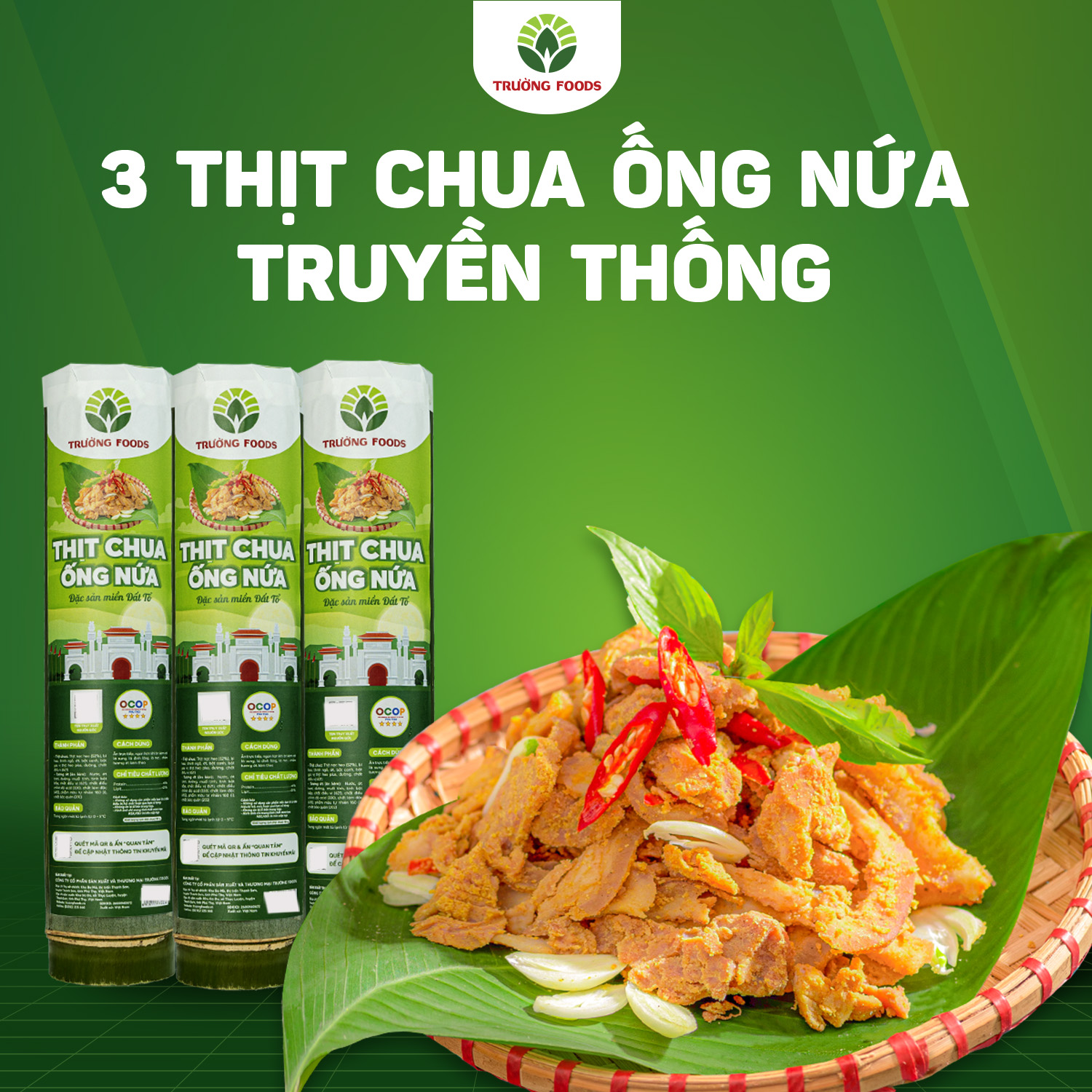 Combo 3 Thịt Chua Ống Nứa Truyền Thống Trường Foods 180g/Ống