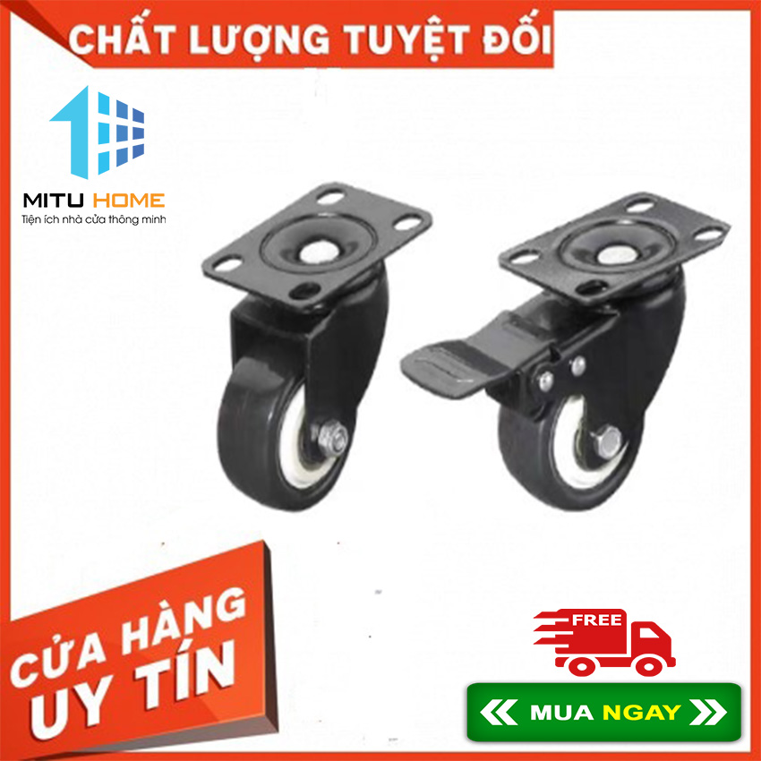Bộ 4 bánh xe đẩy hàng xoay 360 độ, loại 4cm nhóm màu viền đen dùng trong chế tạo cơ khí, làm xe đẩy, xe lăn, chân tủ kính, tủ hàng