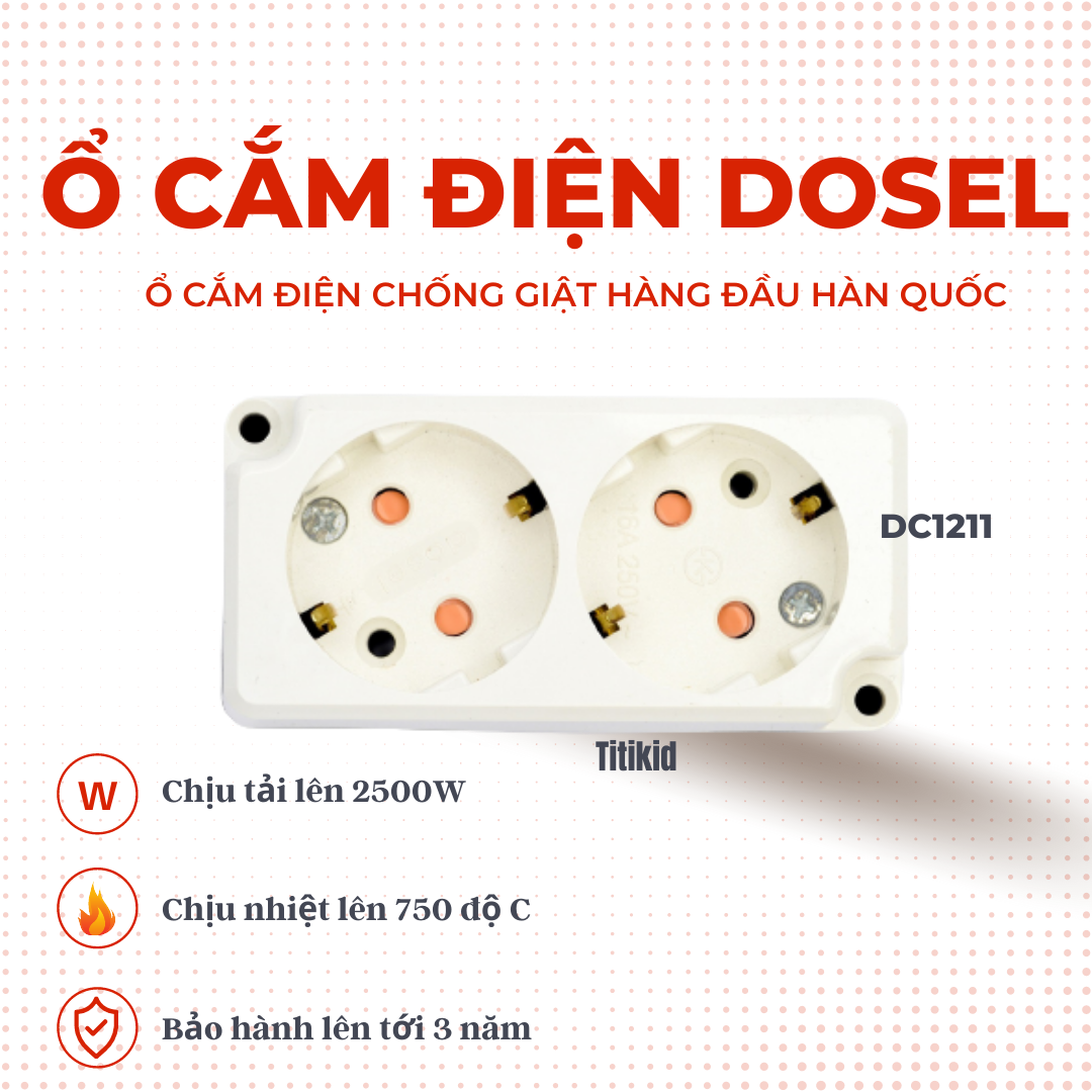 Ổ cắm điện liền đế không dây Dosel Hàn Quốc DC1211 bảo hành 3 năm