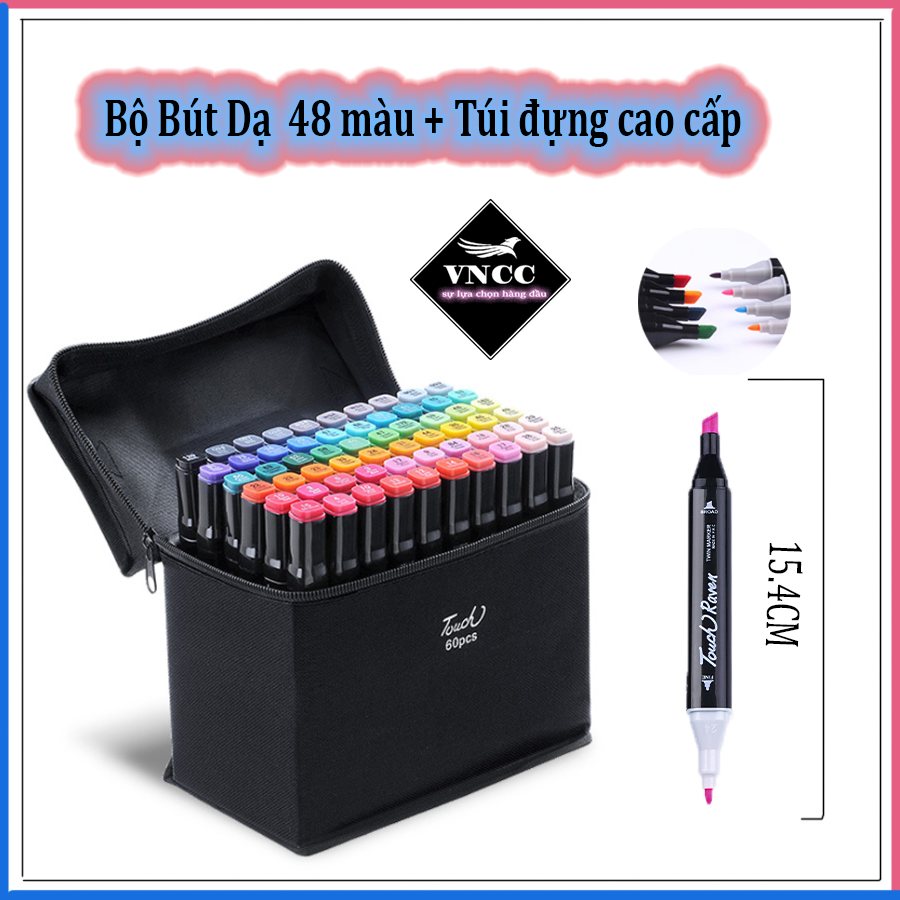 Bộ Bút Dạ 2 Đầu 48 Cây Marker Touch Cool - Set bút màu dạ 48 cây kèm túi, màu dạ quang thiết kế hội họa, vẽ tranh,bút đánh dấu