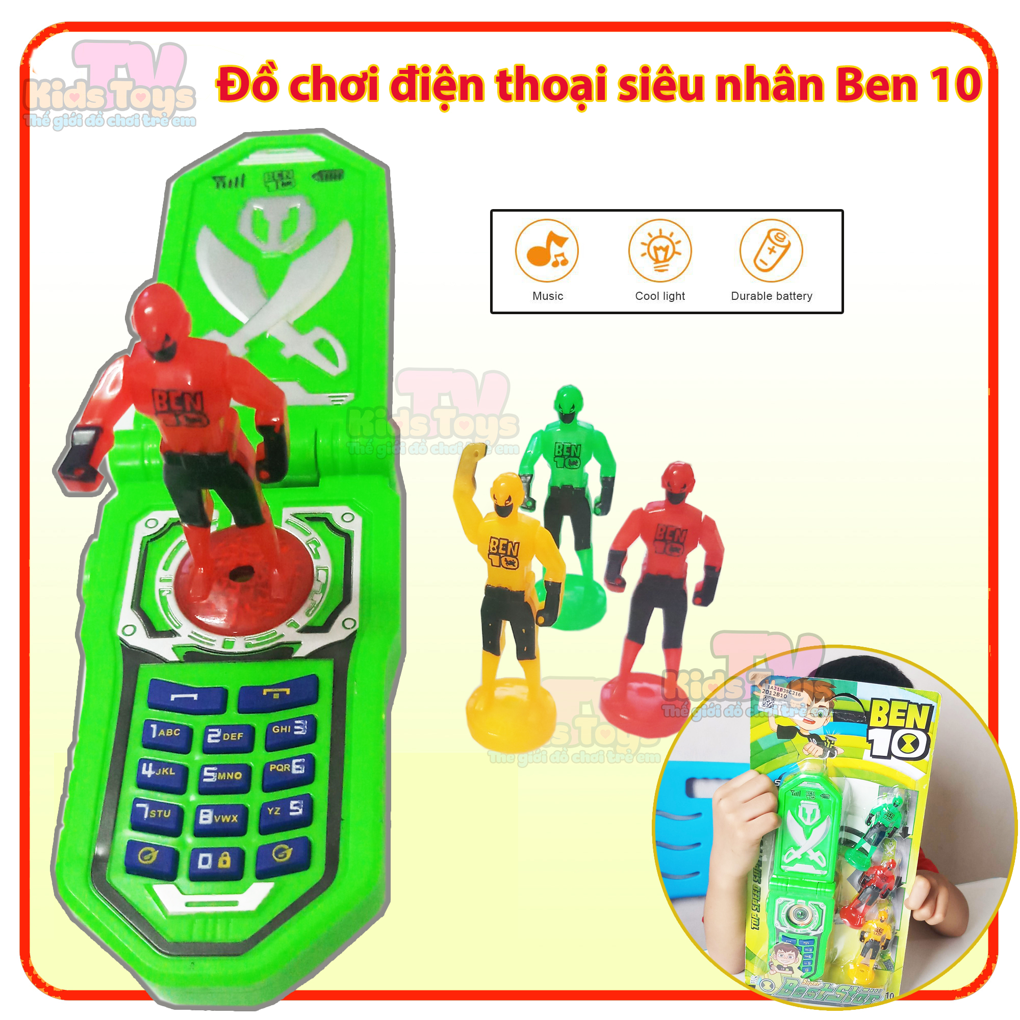 (KÈM QUÀ TẶNG BÉ) Đồ chơi điện thoại Ben 10 cùng 3 siêu nhân có nhạc đèn vui nhộn cho bé Kidstoys TV / Đồ chơi hóa thân thành nhân vật phát huy trí tưởng tượng và khả năng sáng tạo