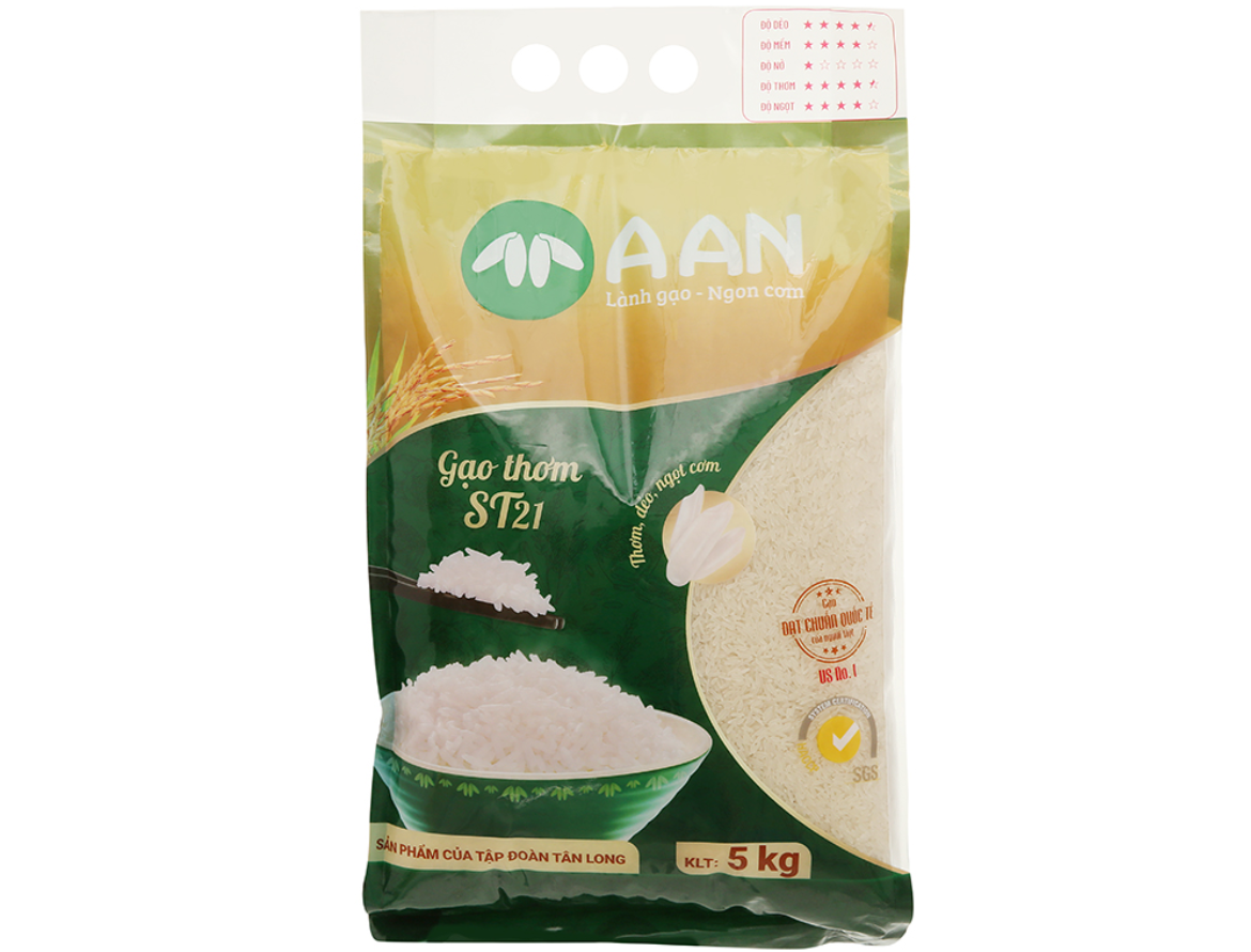 Gạo thơm A An ST21 (Bao 5 kg) – Gạo đặc sản Sóc Trăng nổi tiếng