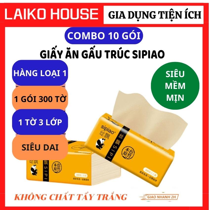 [Hàng Loại 1] Combo 10 Gói Giấy Ăn Gấu Trúc Dai Mịn Sipiao - Mỗi Gói Gồm 300 Tờ
