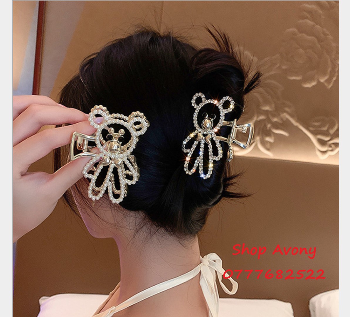 Kẹp gắp tóc gấu kim loại đính hạt - Cào, bấu tóc gấu teddy trend
