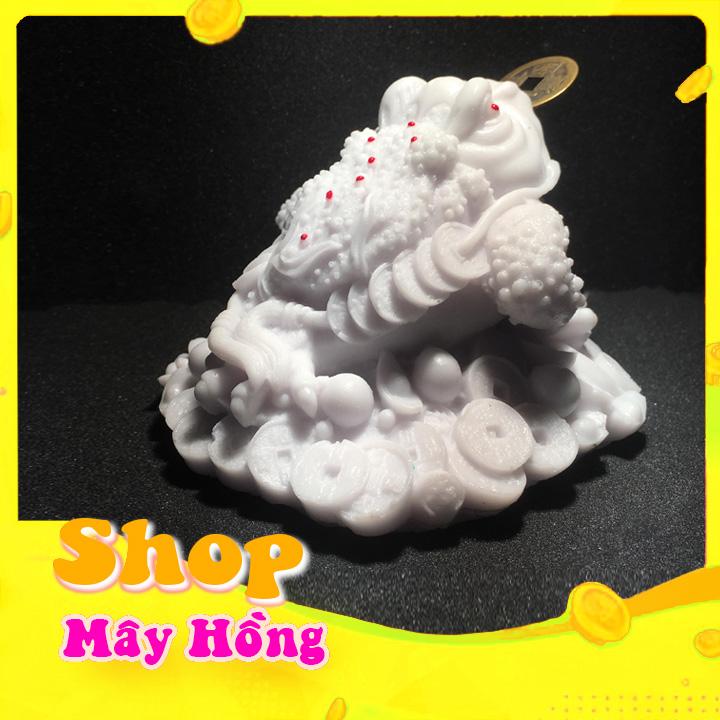 Tượng cóc ngậm tiền mang tài lộc màu trắng cở lớn