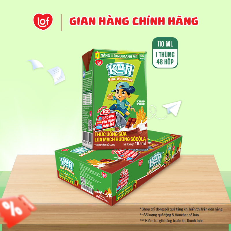 Sữa lúa mạch KUN vị socola thùng 48 hộp x 110ml