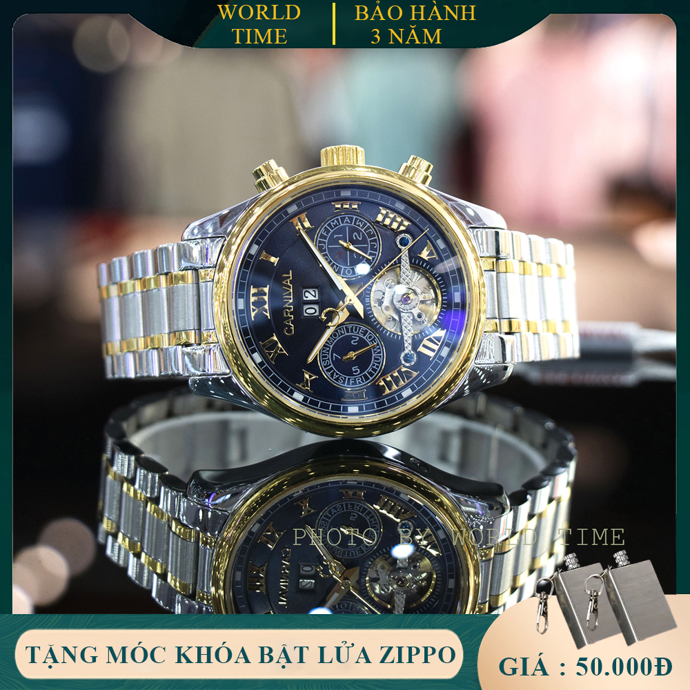 Đồng hồ nam Carnival 8728G Full box Thẻ Bảo Hành 03 năm Kính Sapphire Chống Xước Chống Nước Dây Thép không gỉ 316L