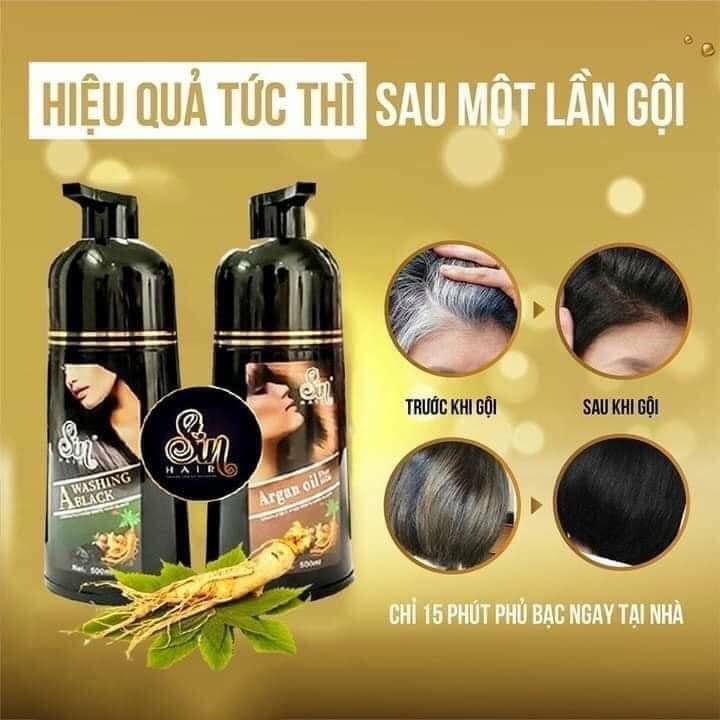 Dầu gội phủ bạc Sin Hair màu nâu 500ml, phủ nâu tóc tự nhiên nhân sâm Nhật Bản