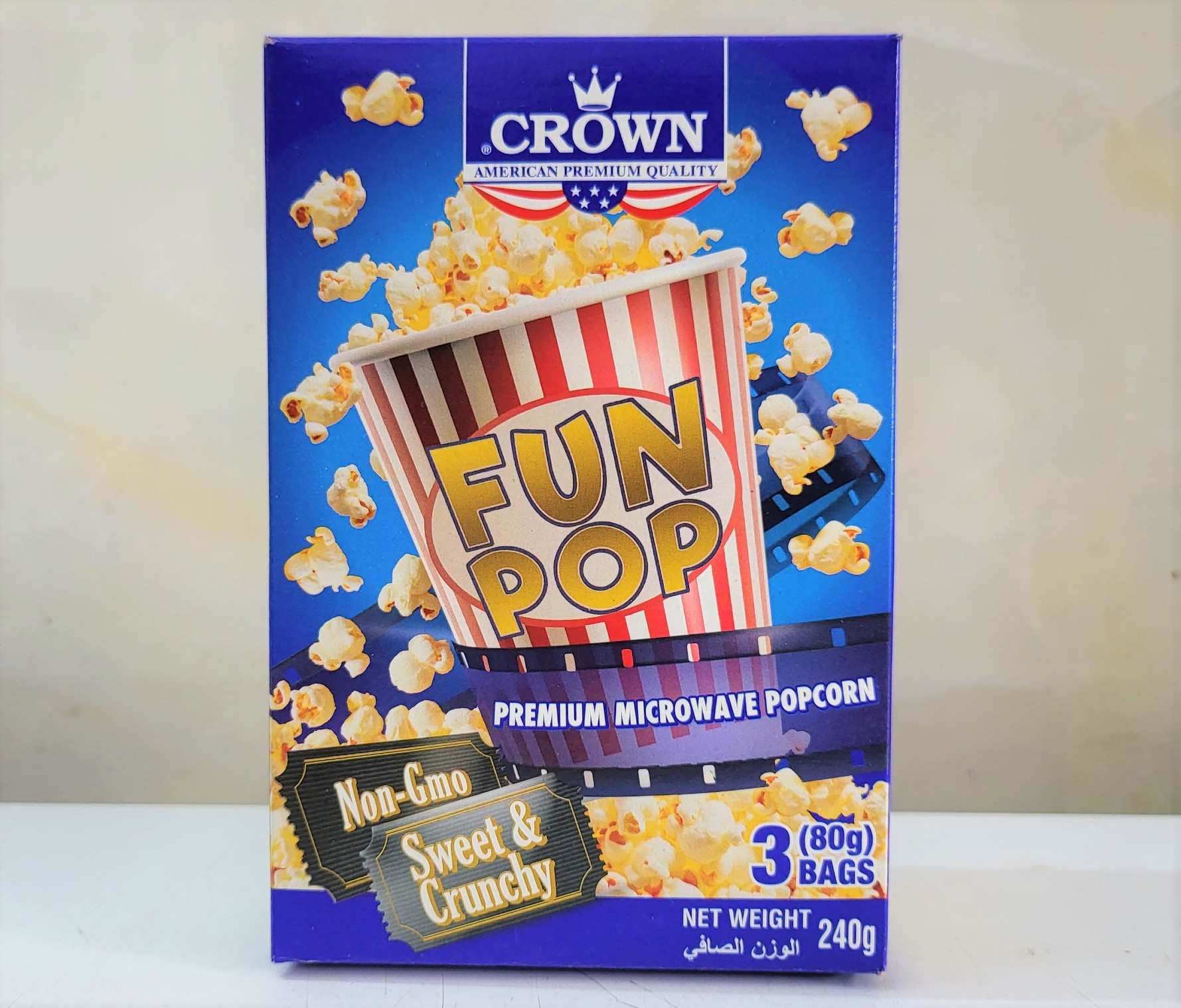 [Hộp 240g – VỊ NGỌT] BẮP NỔ (BỎNG NGÔ) VỊ NGỌT [USA] CROWN Sweet Crunchy Premium Microwave Popcorn (halal) (tgc)