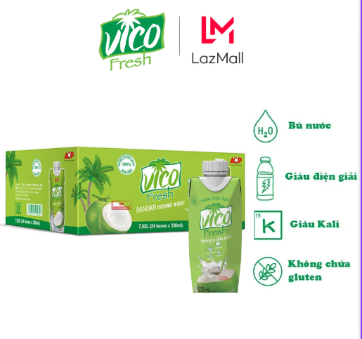 THÙNG 24 HỘP NƯỚC DỪA VICO FRESH 330ML - VI DỨA  (THANH MÁT, NGOT THANH)