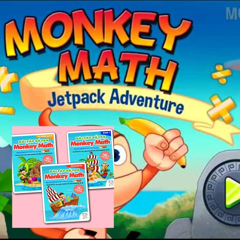 Combo Monkey Math gói 1 năm + Sách bài tâp bổ trợ - Toán tiếng Anh chuẩn Mỹ cho bé từ 3 đến 7 tuổi