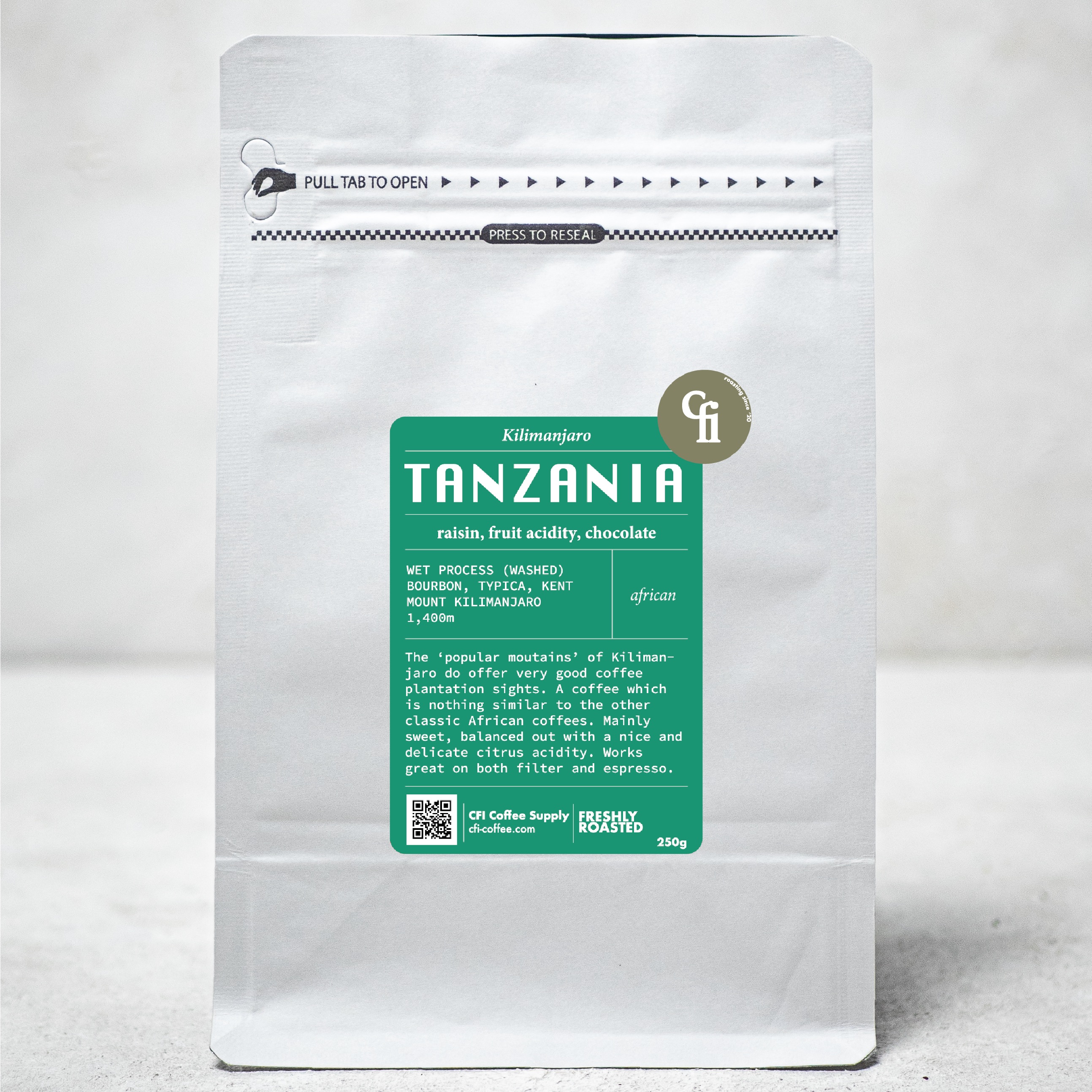Cà phê rang mới Tanzania Kilimanjaro 250g - cfi-coffee.com