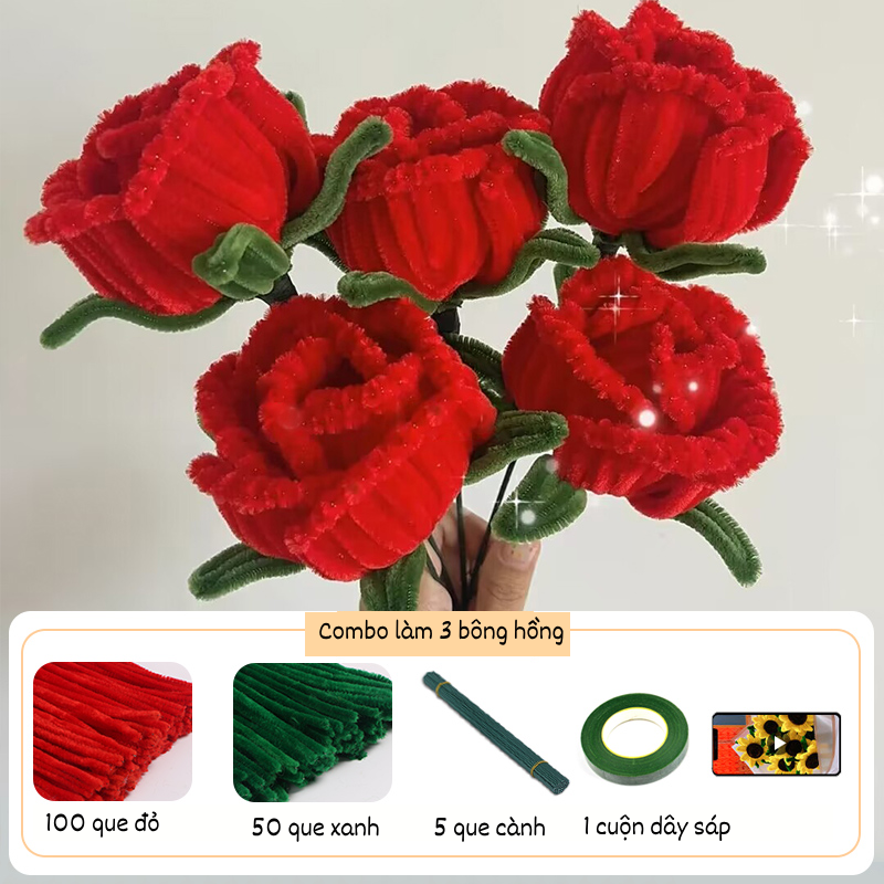 Set nguyên liệu kẽm nhung làm hoa hồng