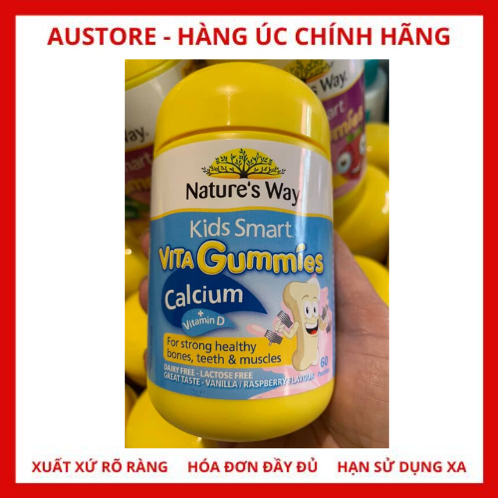 [Bill Úc] Nature's Way Kids Smart Vita Gummies Calcium + Vitamin D 60 Pastilles (for Children 2-11 years) - Kẹo dẻo Nature Way Kid Smart bổ sung canxi & vitamin D cho trẻ em từ 2-11 tuổi