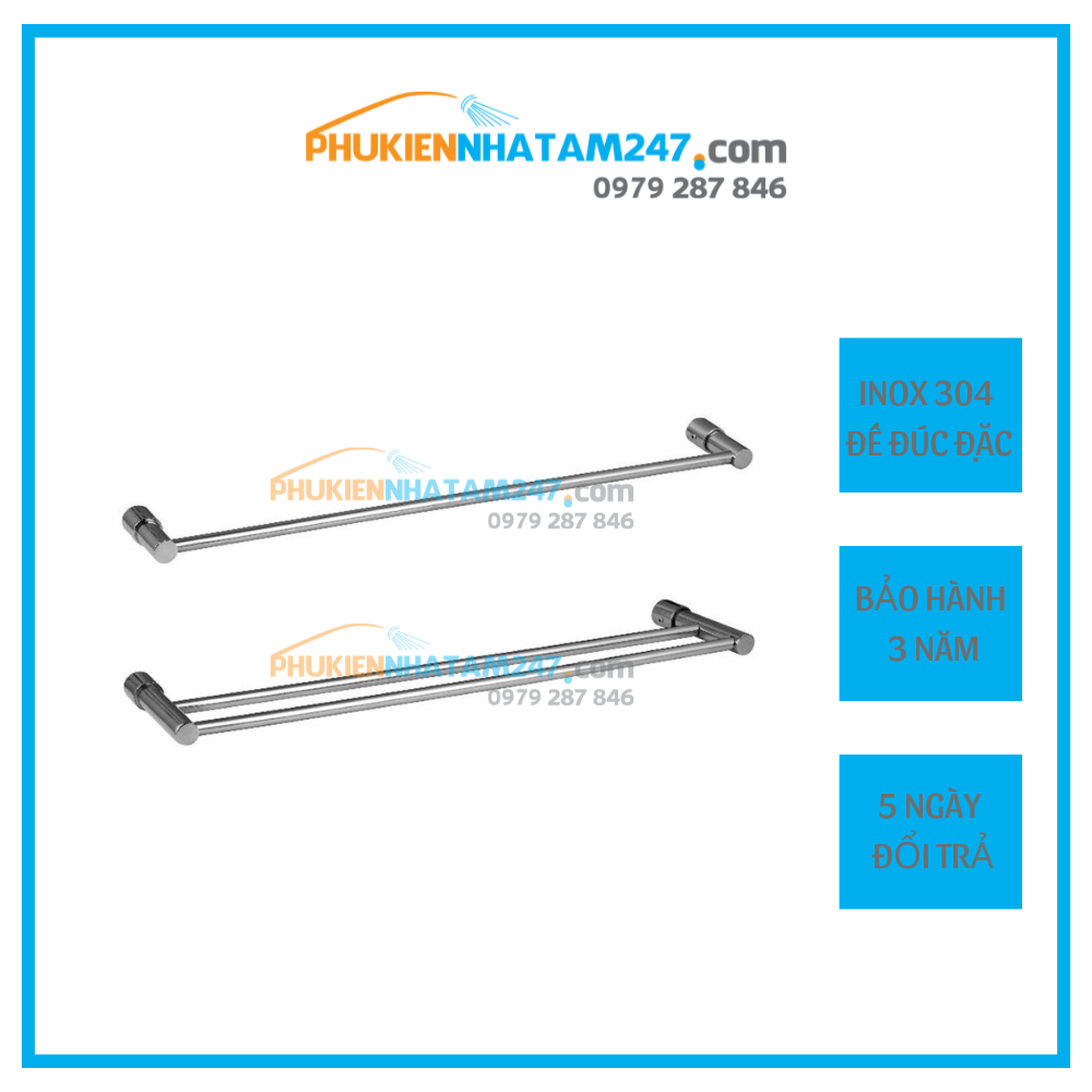 Thanh treo khăn đế đúc đặc Inox 304 PHÁT ĐẠT không rỉ sét, máng khăn nhà tắm bằng inox, giá móc khăn mặt, vắt khăn inox .
