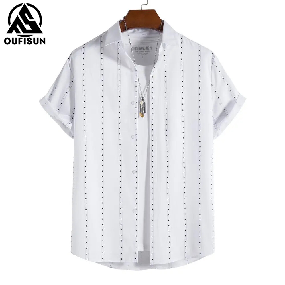 Áo sơ mi nam đơn giản ngắn tay kẻ sọc mùa hè Áo Sơ Mi Ngắn Tay quá khổ quần áo Hawaii