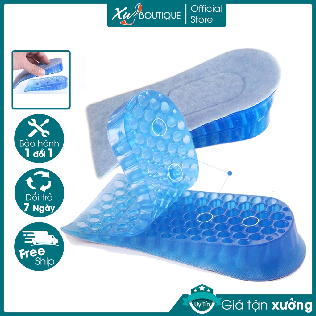 Lót Giày Tăng Chiều Cao Silicon Mềm 2 Lớp 3.5Cm - Màu Xanh