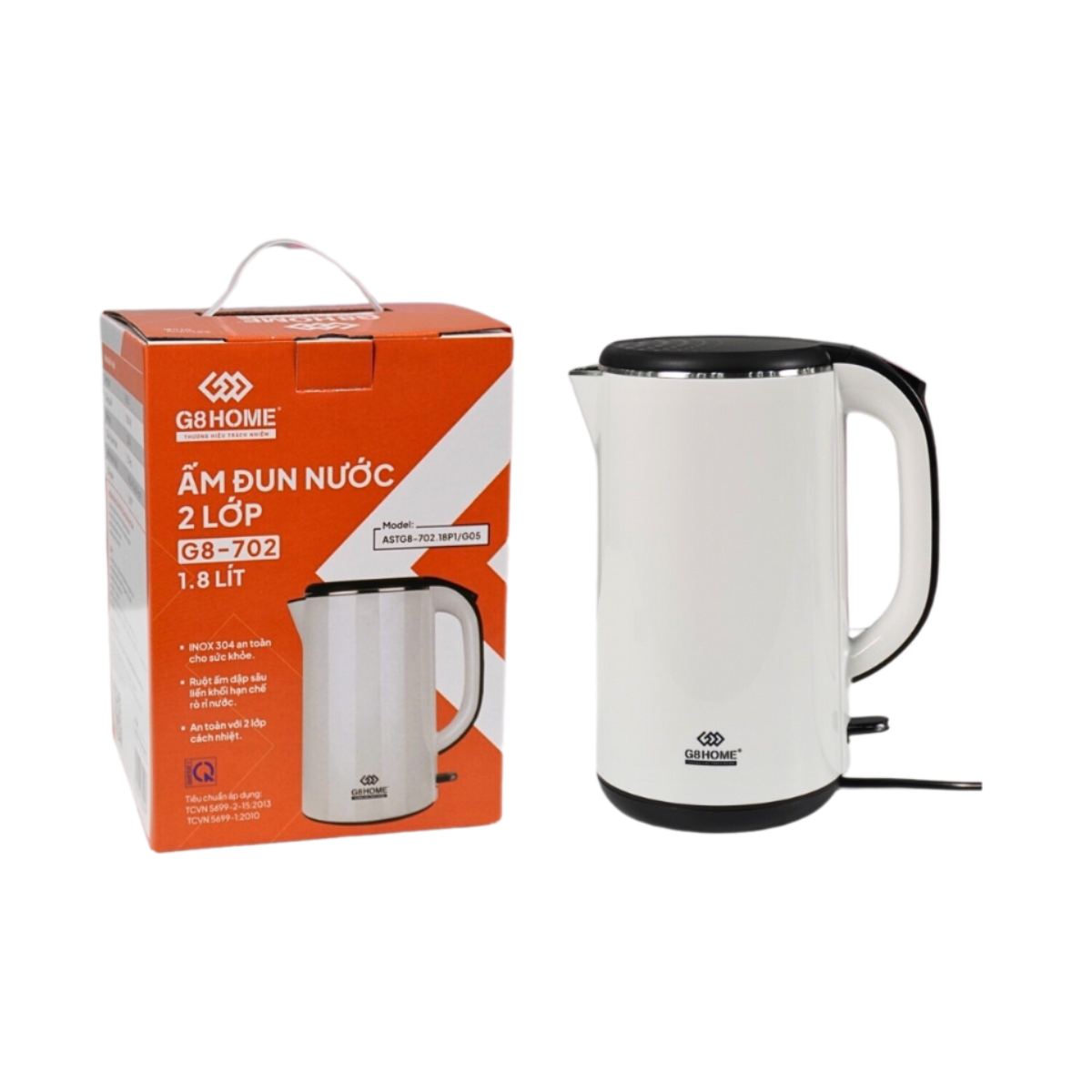 Ấm siêu tốc 2 lớp 1.8l 1500w g8 home g8-702