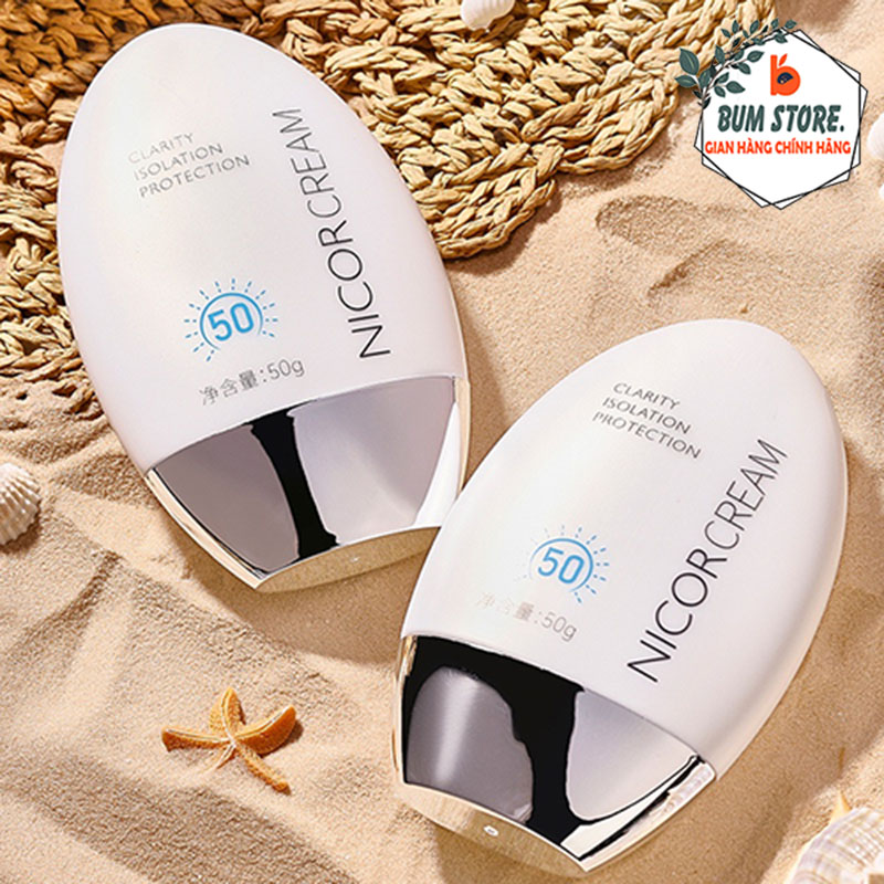 Kem chống nắng nâng tone kiềm dầu NICOR CREAM SPF50+ giúp dưỡng trắng da, Kem chống nắng body tạo ra làn da mịn màng - BUM STORE