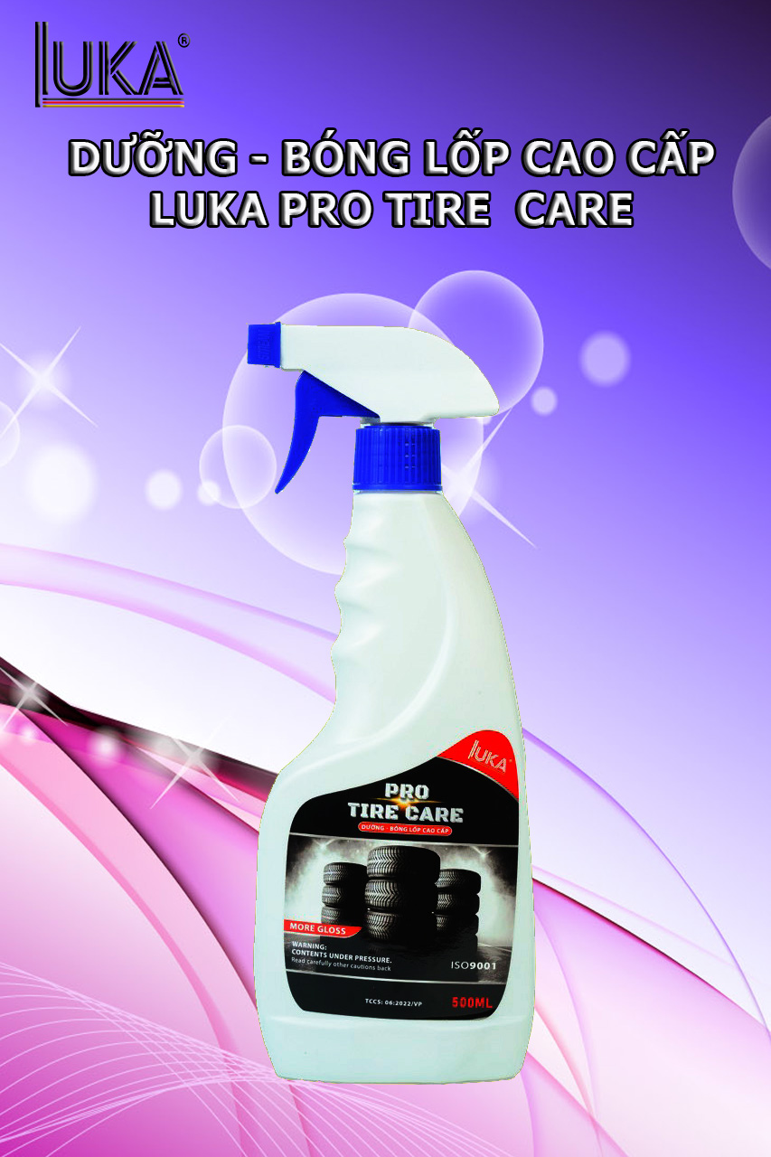 Dung dịch dưỡng đen bóng lốp ô tô Luka 500ml, Chai Xịt dưỡng đen và bóng lốp xe, bảo vệ và làm sạch vỏ xe, lốp xe
