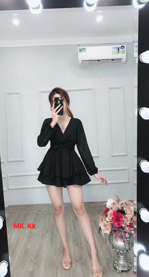 Jum cát hàn tay dài cổ v thắt nơ thanh lịch ttsa0427