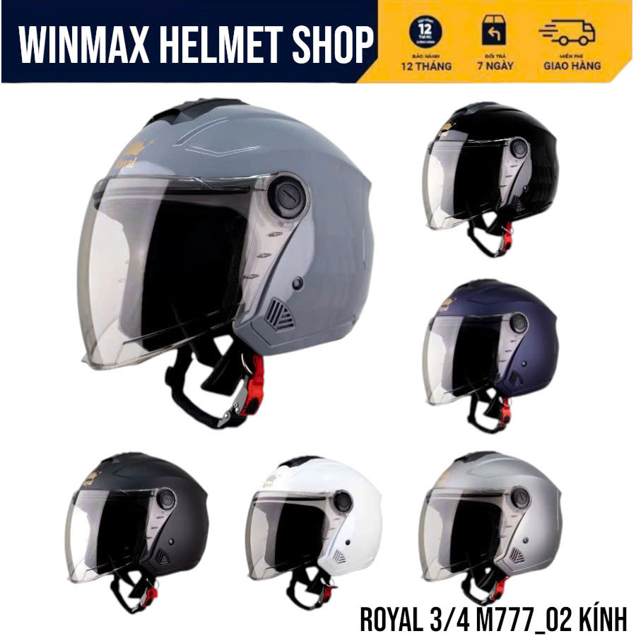 ROYAL Helmet Mũ Bảo Hiểm 3/4 Đầu M777_02 Kính Size L/XL Nhựa ABS Hàng Chính Hãng ROYAL HELMET BH 12 Tháng