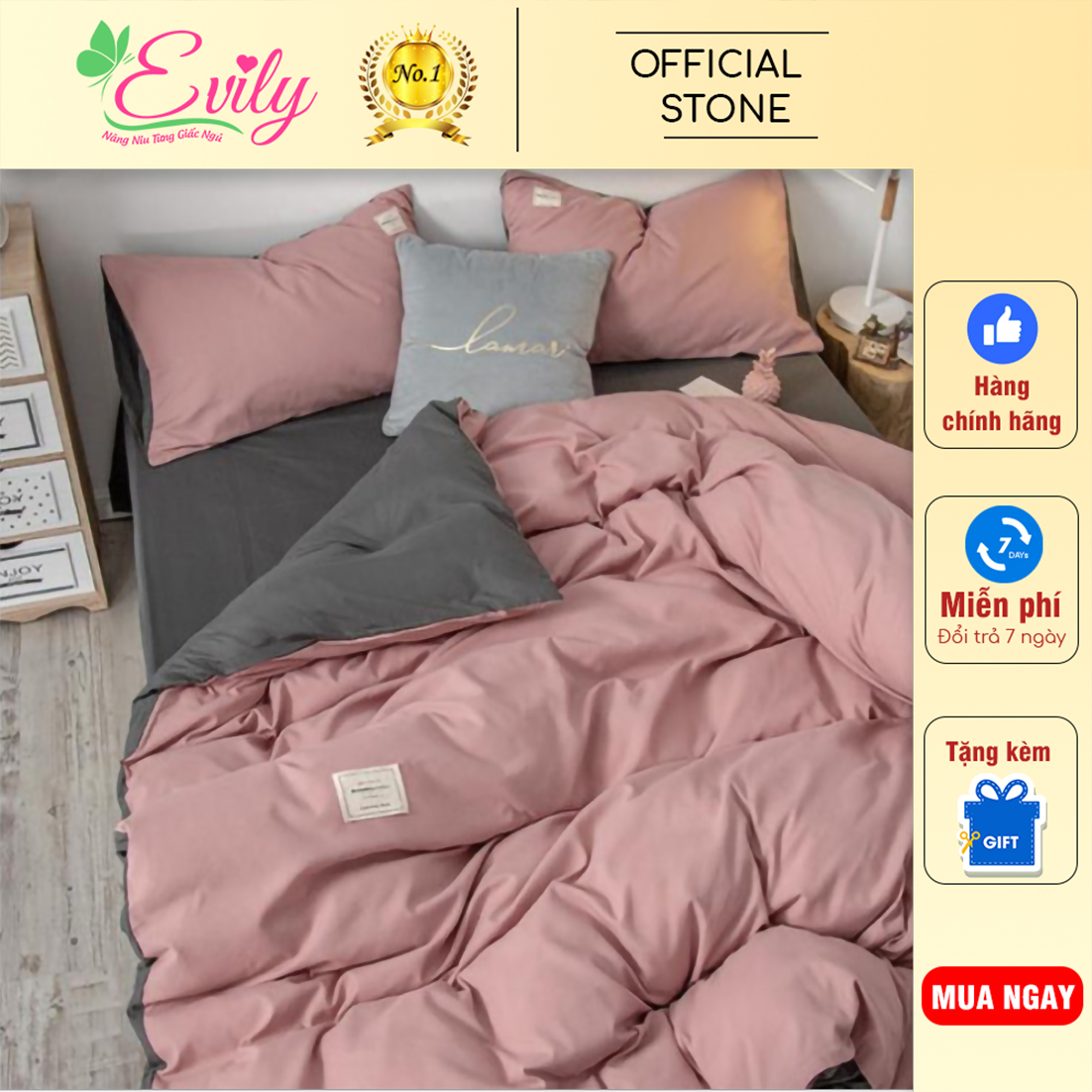 Trọn Bộ 4 Món Chăn Ga Gối Cotton 1 Màu Trơn MÀU HỒNG GHI. Phong Cách Basic, Tinh Tế Và Hiện Đại. Đa Nhiều Màu Sắc Cho Bạn Lựa Chọn. Mã YUI013