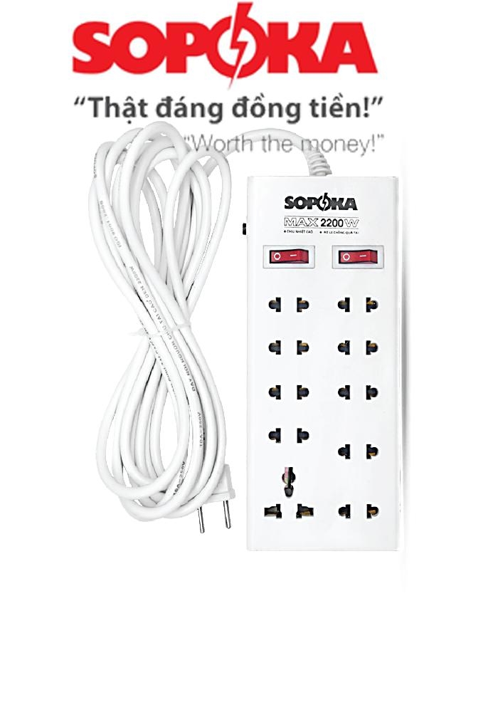 Ổ CẮM 10 CỬA CHỊU NHIỆT SOPOKA DÂY 4,5 MÉT 10X5 CHỊU TẢI 2200w