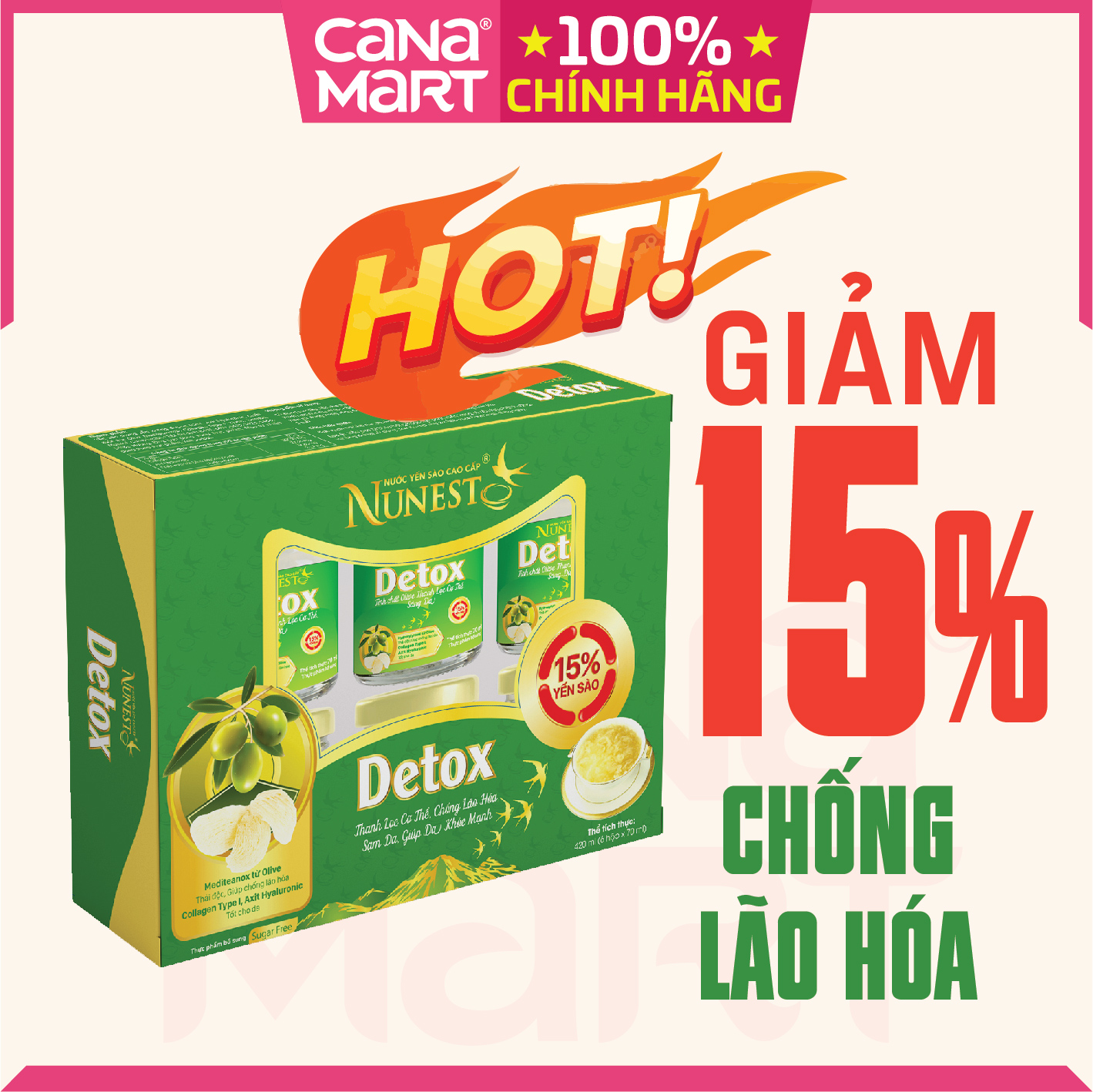 Hộp 6 lọ nước yến Nunest DETOX thanh lọc cơ thể