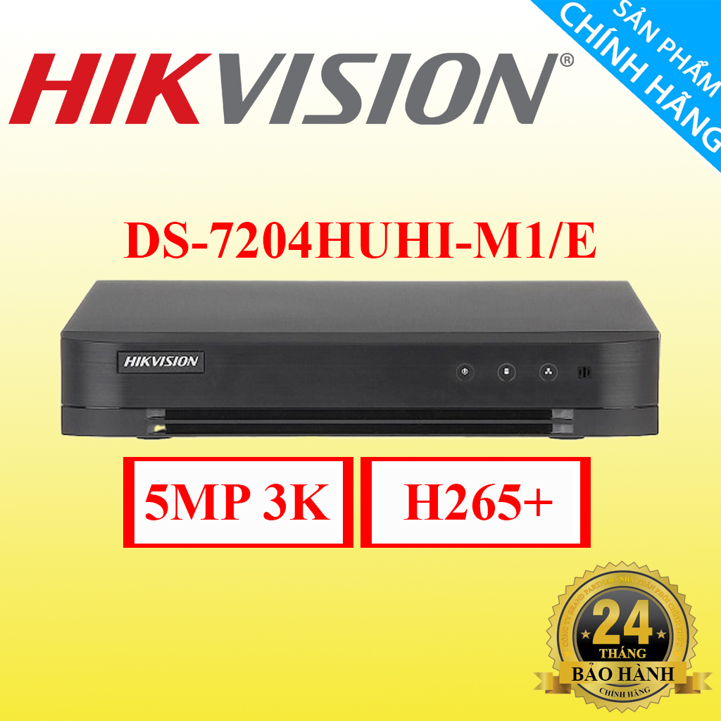 Đầu ghi camera hikvsion ds-7204/7208/7216huhi-m1/e 5mp 3k vỏ sắt, hỗ trợ camera có míc thu âm - hàng chính hãng