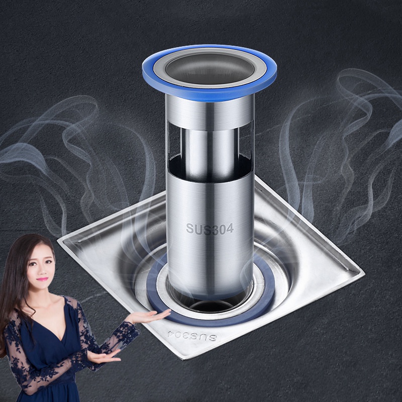 Nút cống Inox 304 chặn mùi hôi cống. lõi ngăn mùi thoát sàn chống trào ngược ngăn côn trùng khử mùi nhà vệ sinh AKUDAY