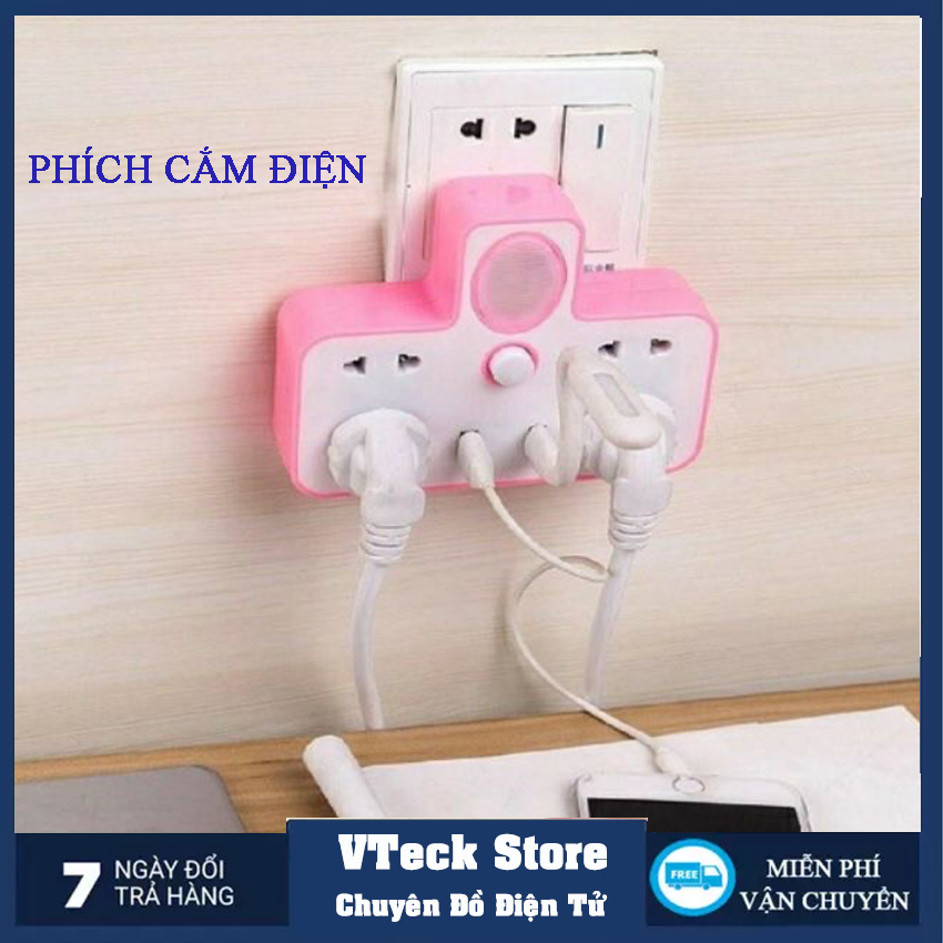 Phích cắm điện 4 ổ điện kèm đèn ngủ và cổng USB sạc điện cho gia đình, văn phòng,... Ổ điện phát sáng hình chữ T có cổng kết nối USB, Phich cam dien 4 o dien kem den ngu va cong USB sac dien cho gia dinh, van phong