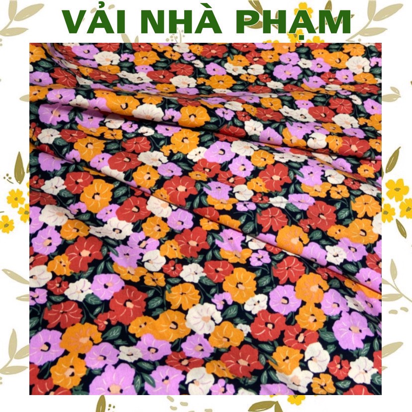 Vải tole/lanh hàn họa tiết hoa nền đen-khổ 1.45m-vải nhà phạm