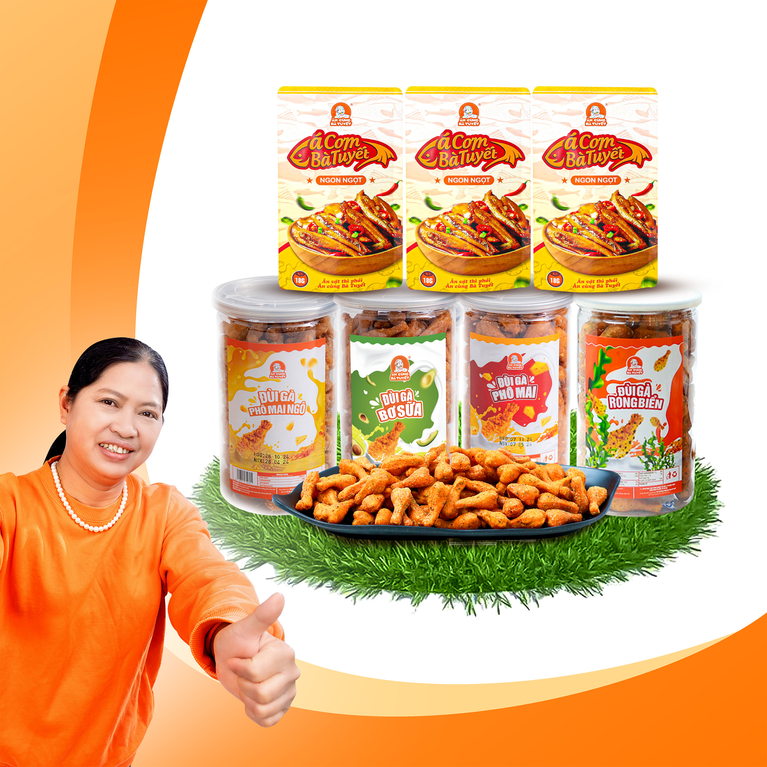 Combo TỨ ĐẠI ĐÙI GÀ: Đùi Gà Rong Biển + Đùi Gà Phô Mai + Đùi Gà Bơ Sữa ++Đùi Gà Phô Mai Ngô +3 gói cá cơm - Đồ Ăn Vặt Snack Ăn Cùng Bà Tuyết Đồ ăn vặt Việt Nam