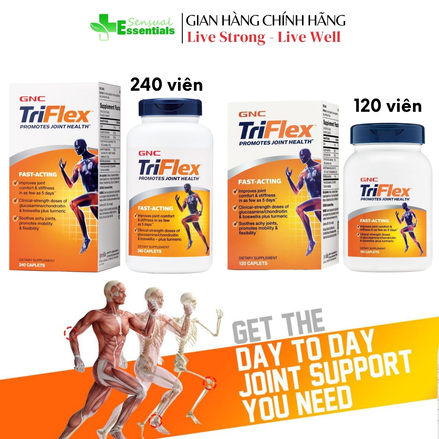 CHÍNH HÃNG GNC Triflex Fast Acting - Viên uống bổ sung Glucosamin cao cấp, Chondroitin, MSM hỗ trợ xương khớp, Triflex bổ khớp